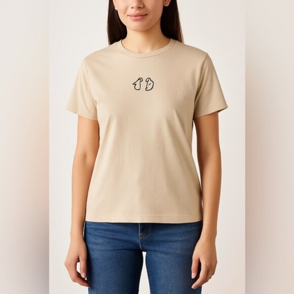 Beige Penguin Embroidery Graphic Tee - Size S - Picture 1 of 8